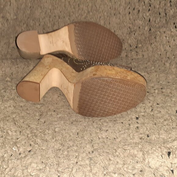 LOLA CRUZ-Cork Platform-Brown Leather/Mini Studded Clogs-Boho-Sz 39-Near Mint - Picture 9 of 9
